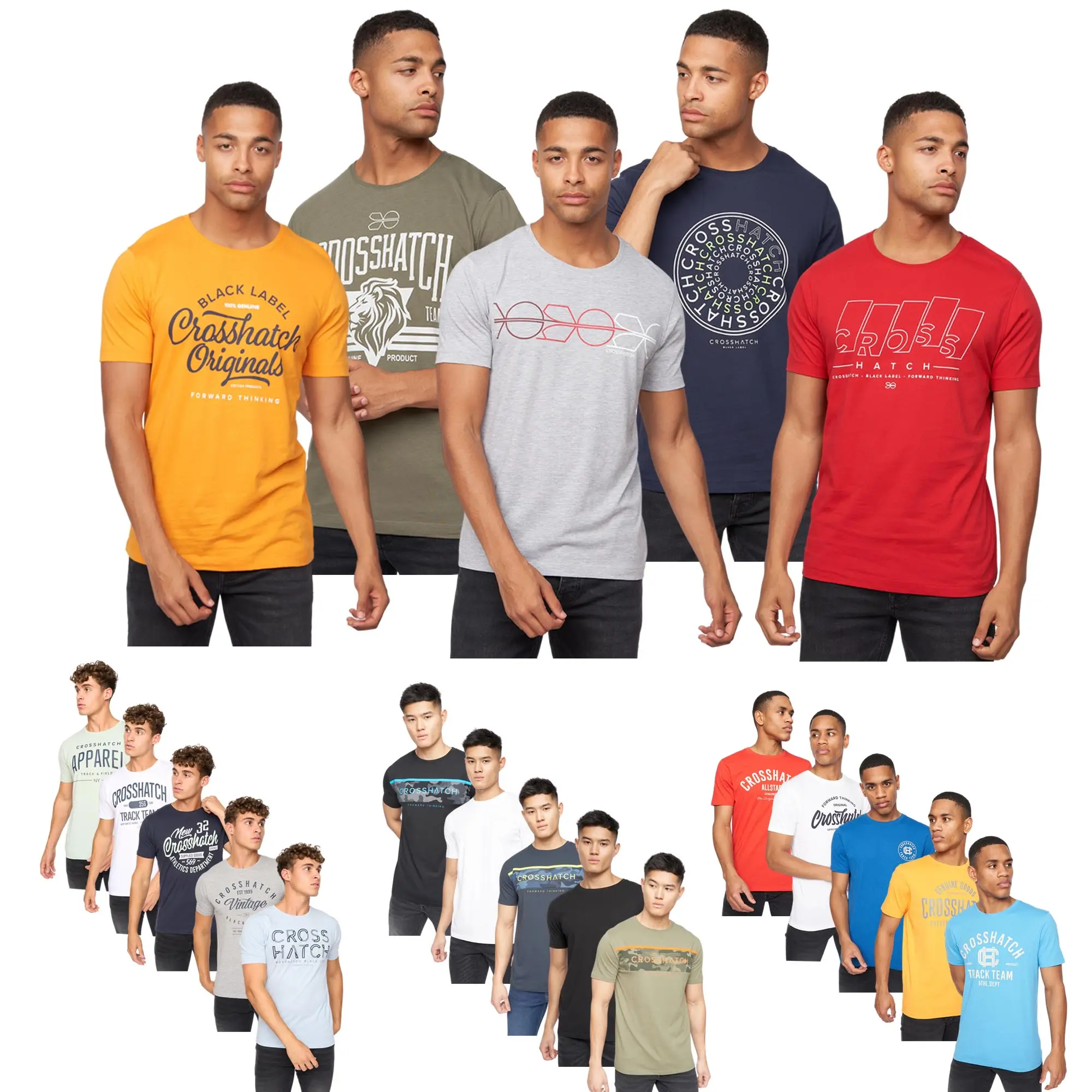 5 Pack CROSSHATCH T-Shirts Mens Graphic Tee Multipack Crew Neck T-Shirt Gift for Him Short Sleeve Top by JEANBASE