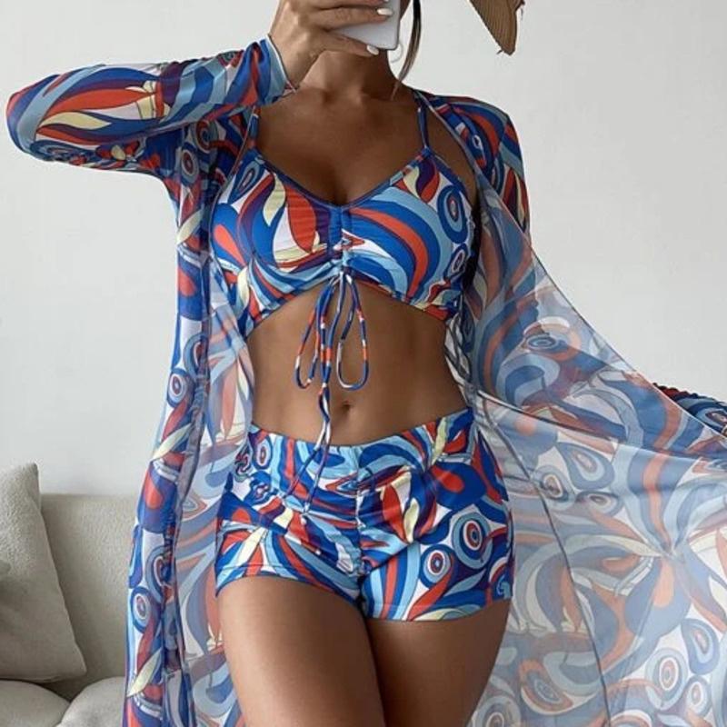 Summer Print Swimsuits Tankini Sets Female Swimwear Push Up For Beach Wear Three-Piece Bathing Suits Pool Women's Swimming Suit 5