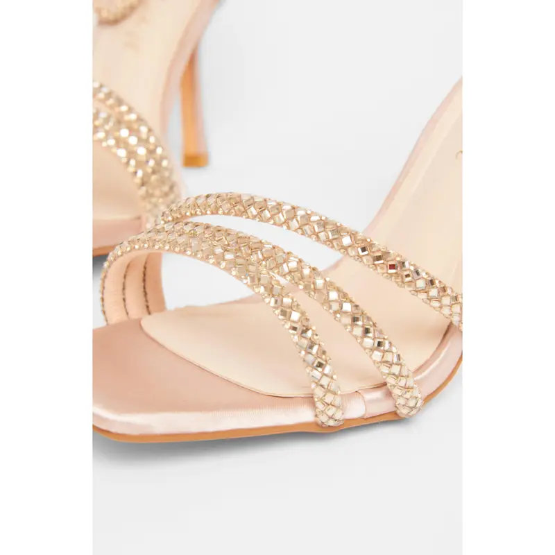 Quiz Clothing Wide Fit Champagne Diamante Strap Heels 3