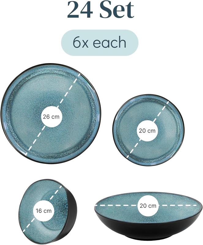 24-Piece Mediterranean Stoneware Dinner Set for 6 with Dishwasher & Microwave Safe Plates and Bowls - Dinnerware 3