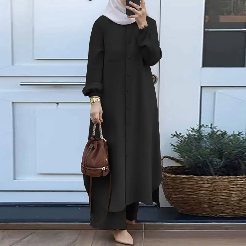 HS0628 HASA SERIES 2023 summer Muslim women's two-piece suit abayas crew neck elegant crew neck modest crew neck casual 4