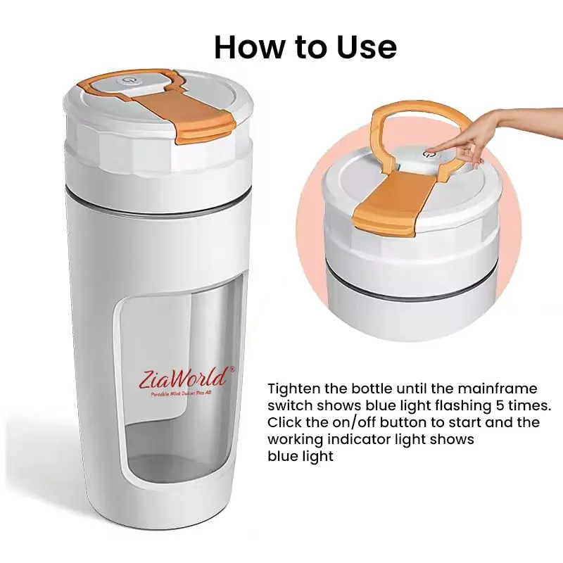 ZiaWorld 600ml Portable Juicer Blender for Juice, Milkshake, Smoothies, Protein Shakes, Portable Cordless Mini Travel Mixer, Rechargeable, Lid & Sip Spout, Blend Ice & Frozen Fruit (BPA Free, White) 4