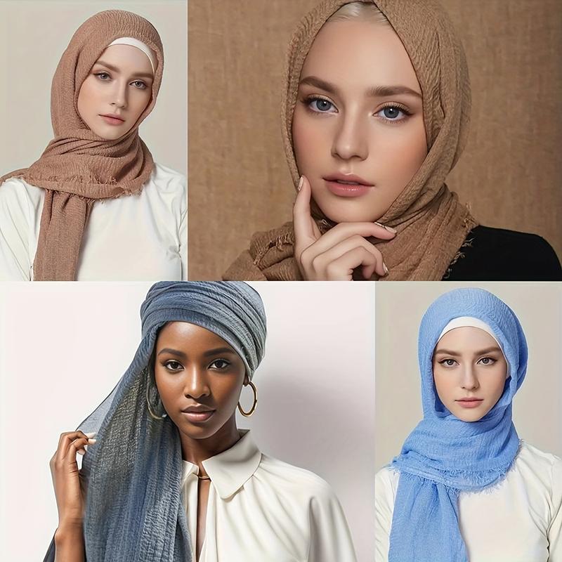 3pcs hot-selling classic high-quality solid color bubble pleated long scarf headscarf, four-season Muslim style hijab shawl, light, soft, skin-friendly, breathable and warm, suitable for daily travel and gatherings 0