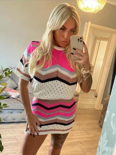Mina Moda - Lola Neon Pink Fuschia Hot White Zig Zag Knitted Skirt Set Co Ord Best seller 0