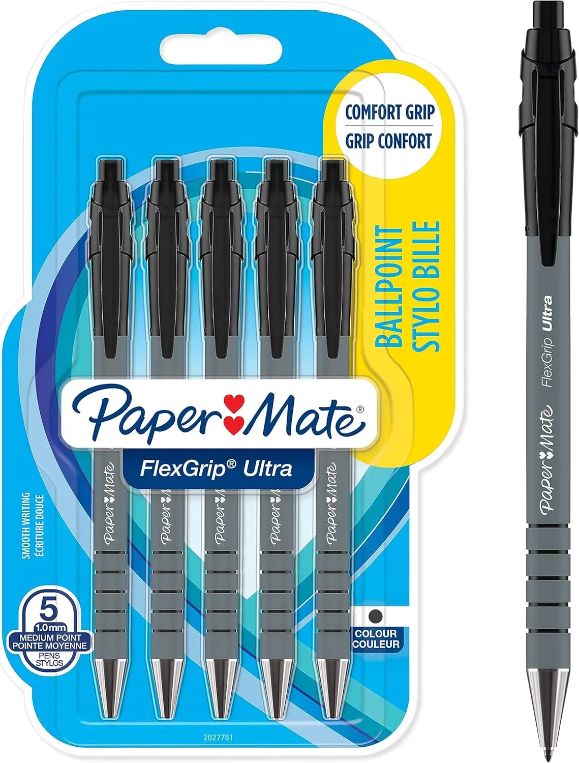 Paper Mate Flexgrip Ultra Retractable Ballpoint Pens - Medium Point (1.0mm) - Black - 5 Count
