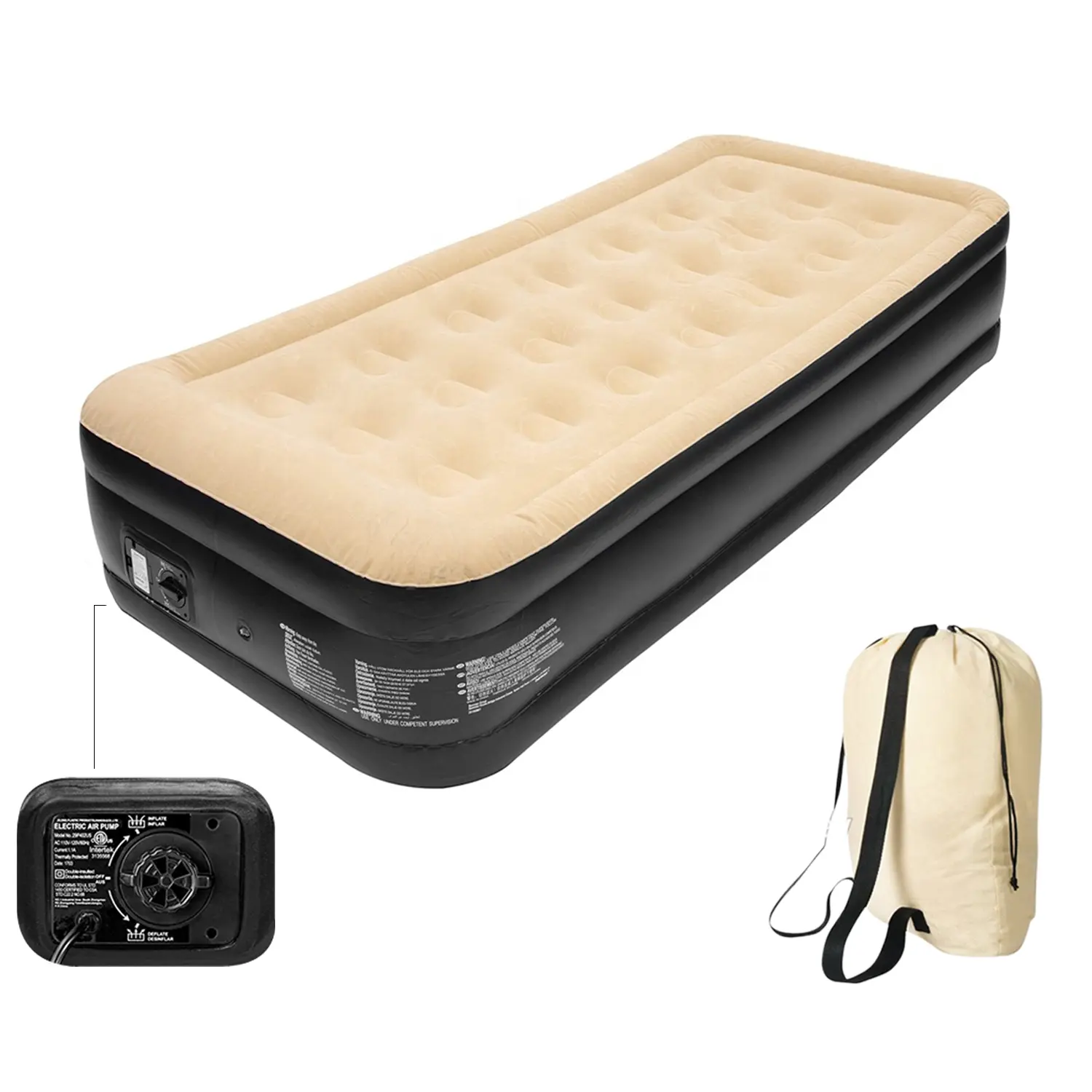 Crystals Single High Raised Inflatable Air Bed Mattress with Built-in Electric Pump, 77x38x18.5 inches