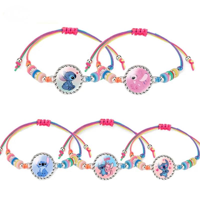 Stitch Anime Bracelet Cartoon Lilo & Stitch Adjustable Rope Rainbow Coloured Beads Pendant Cute Wristand - Accessories Kids Toys Girls Bracelet Christmas Party Gift - 19 Different Designs 0