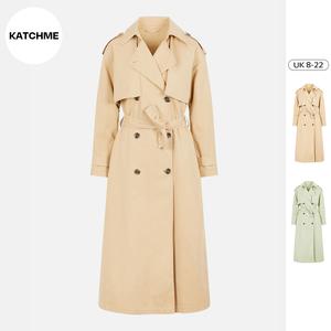 KatchMe Women's Oversized Commuter Waist Tie Double Breasted Trench Coat (UK 8-22),Outerwear Jacket,Plain Minimalist Side Pocket Lady's Outfits,Basic Womenswear