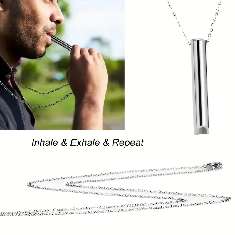 Stainless Steel Anxiety ReleaseNecklace,MindfulnessBreathing,Stress ReliefNecklace,Breathing Charm Necklacefor Stress & Anxiety Relief - QuitSmoking Vaping Oxygen,BreathlaceNecklace For Vape or SmokeAddiction, Gifts for Men,Women,RaveAccessories necklces 4