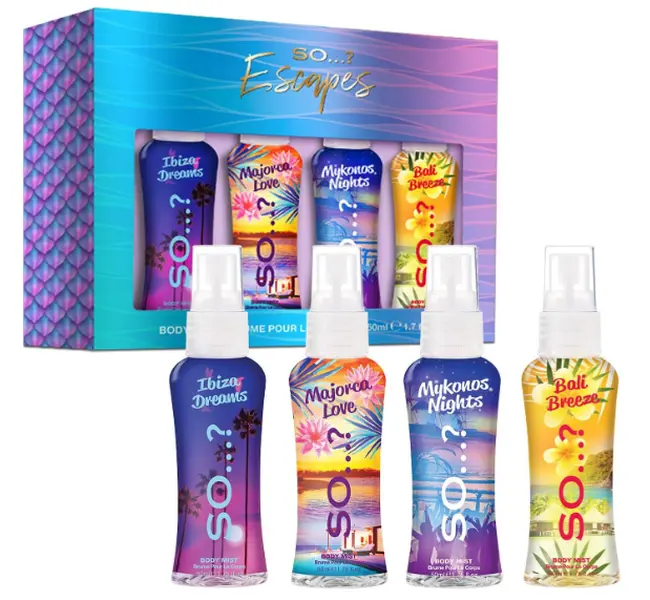 Escapes Womens Gift Set, with Ibiza Dream, Bali Breeze, Mykonos Nights & Majorca Love, Fragrance Spray Set (4 x 50ml)