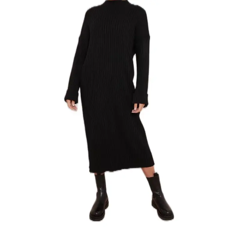 Women's Long Cozy Knit Dress with Turn Up Sleeves - Casual Maxi Dress for Curvy Jumper - Womenswear Winter Comfortable Elegant Evening 5