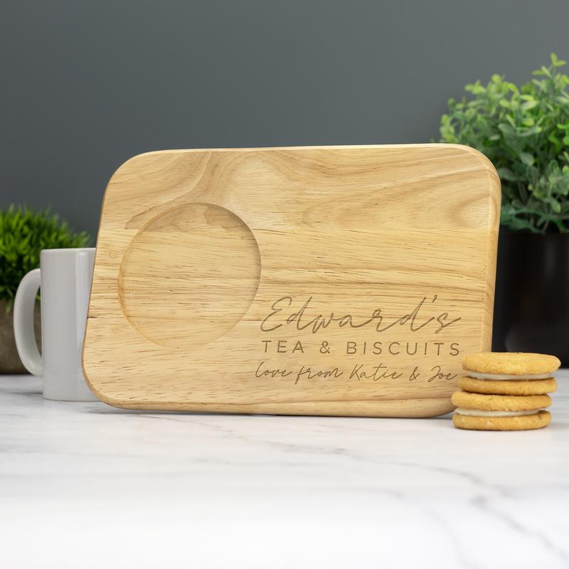 Personalised Custom Engraved Wooden Tea & Biscuit Board Serving Board Novelty Gift Birthday Valentines Housewarming Wedding Christmas 5
