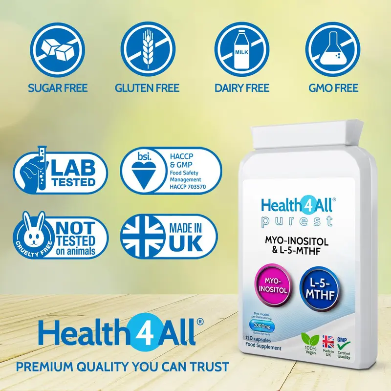 Health4All Myo-Inositol 500mg & L-5-MTHF Capsules - Natural Women's Health Support Supplement 1