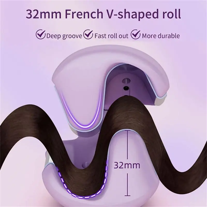 French wave curling iron,romantic French egg roll curling iron, water rippleegg roll 32MM French V-shaped curling iron, 4-speed temperature adjustment, fast heatingadjustable temperature, suitable for any hairstylehair type Comfort 3