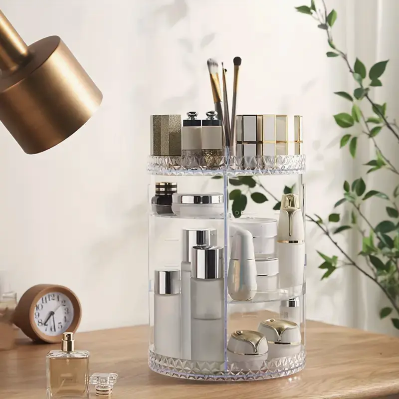 360 Rotating Makeup Organizer Adjustable Layers Makeup Storage Rack for Perfumes Skincare Cosmetic Storage Rack for Bathroom Bedroom Dresser Adjustable Boxes 3