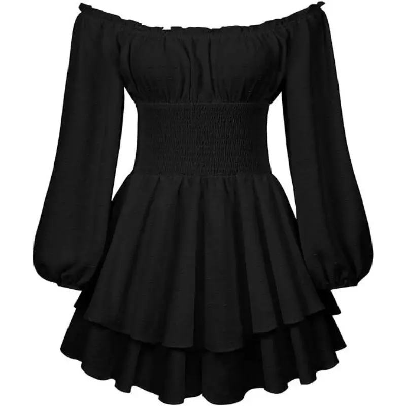 Valentine's Day Women's Chic Swiss Dot Frill Trim Shirred Bishop Sleeve Romper, Galentine Party Outfit, Elegant Valentine's Day Style Square Neck Romper for Spring & Fall, Valentine's Day Outfit, Valentine's Day Gift for Girlfriend or Wife 4