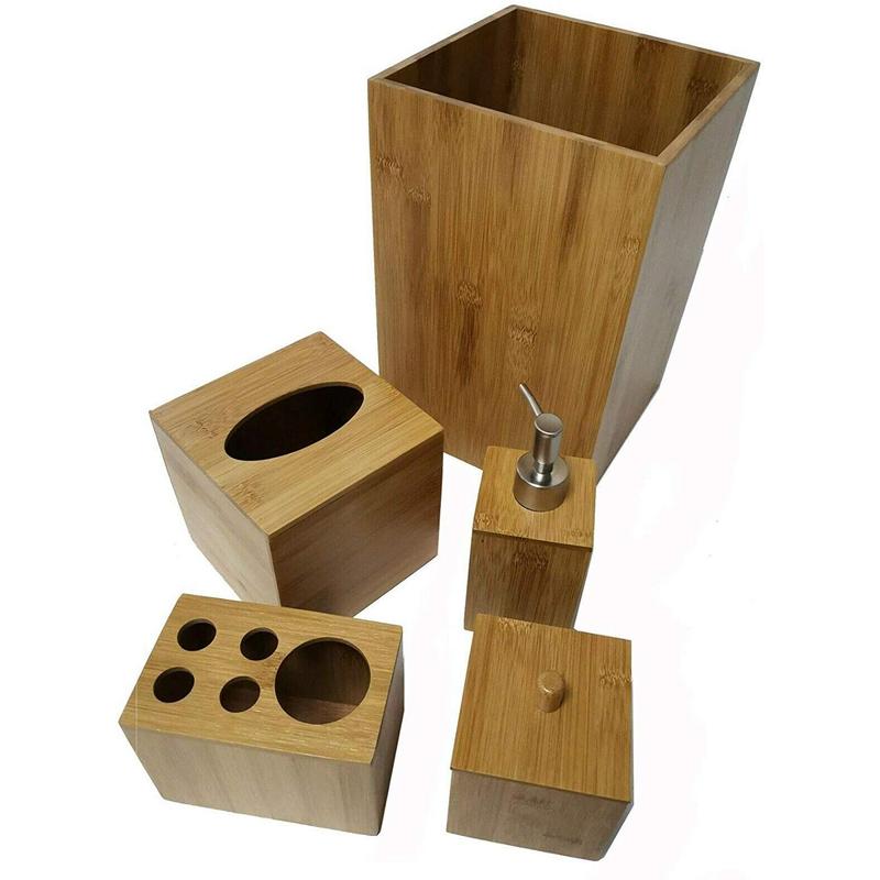 Bamboo 6 Piece Bathroom Set Retro Soap Toilet 1