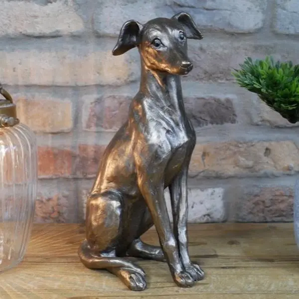 Stunning gold whippet dog statue