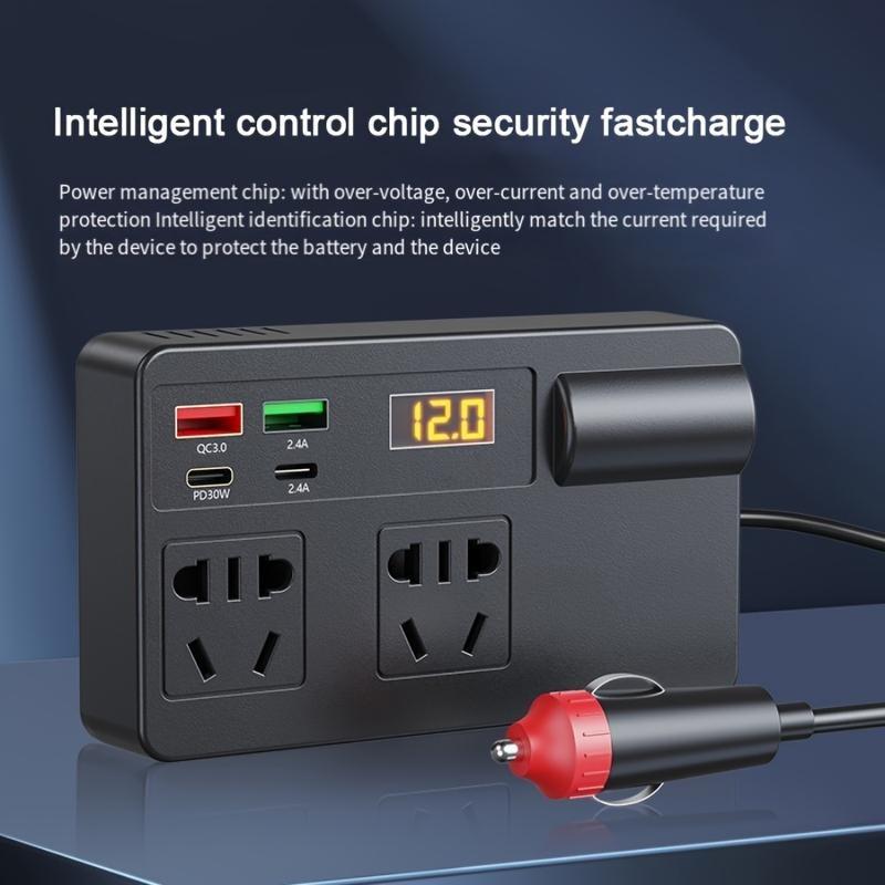 New car inverter 12v 24v to 220V fast charger USB + PD car power socket converter multifunctional electronic 2