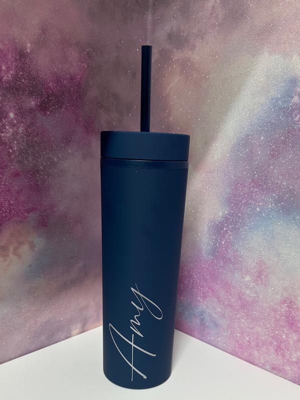 Personalised Skinny Tumbler with Straw and Lid - 16oz BPA-Free Plastic - Customizable for Gifts Bottle Drink Drinkware Water Bottles Portable 2