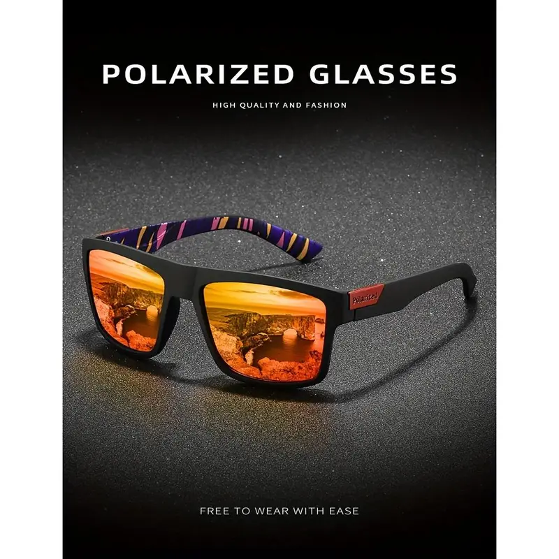 1pc Polarized Sports Glasses for Men, TAC Lens, PC Frame, Classic Square Design, Full Coverage, UV Protection, for Driving, Camping, Cycling, Hiking, Fishing, Climbing, Outdoor Activities 8
