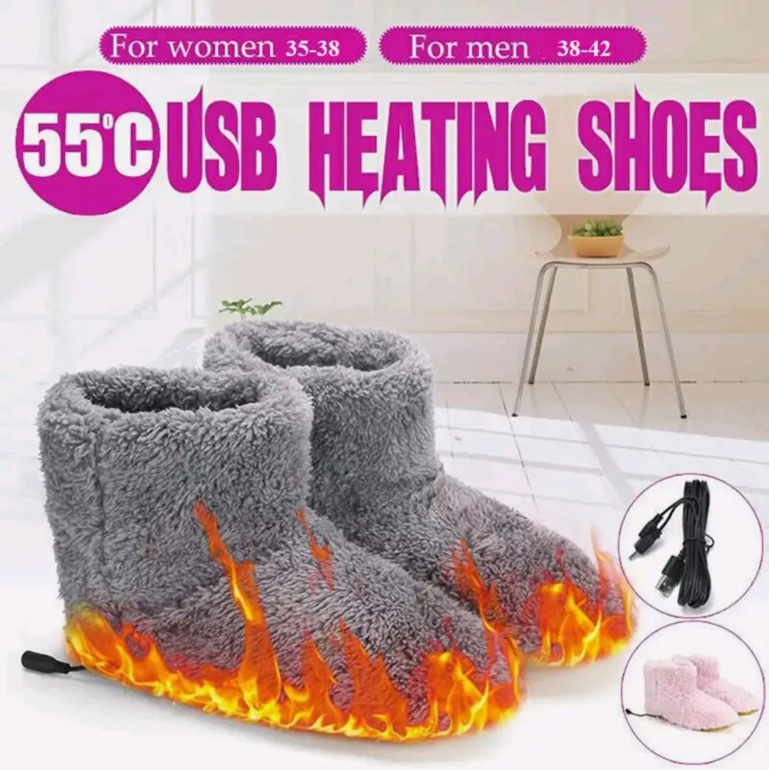 Unisex Electric USB Warmer Foot Shoe Plush Slipper with Heat Washable Sock Shoes