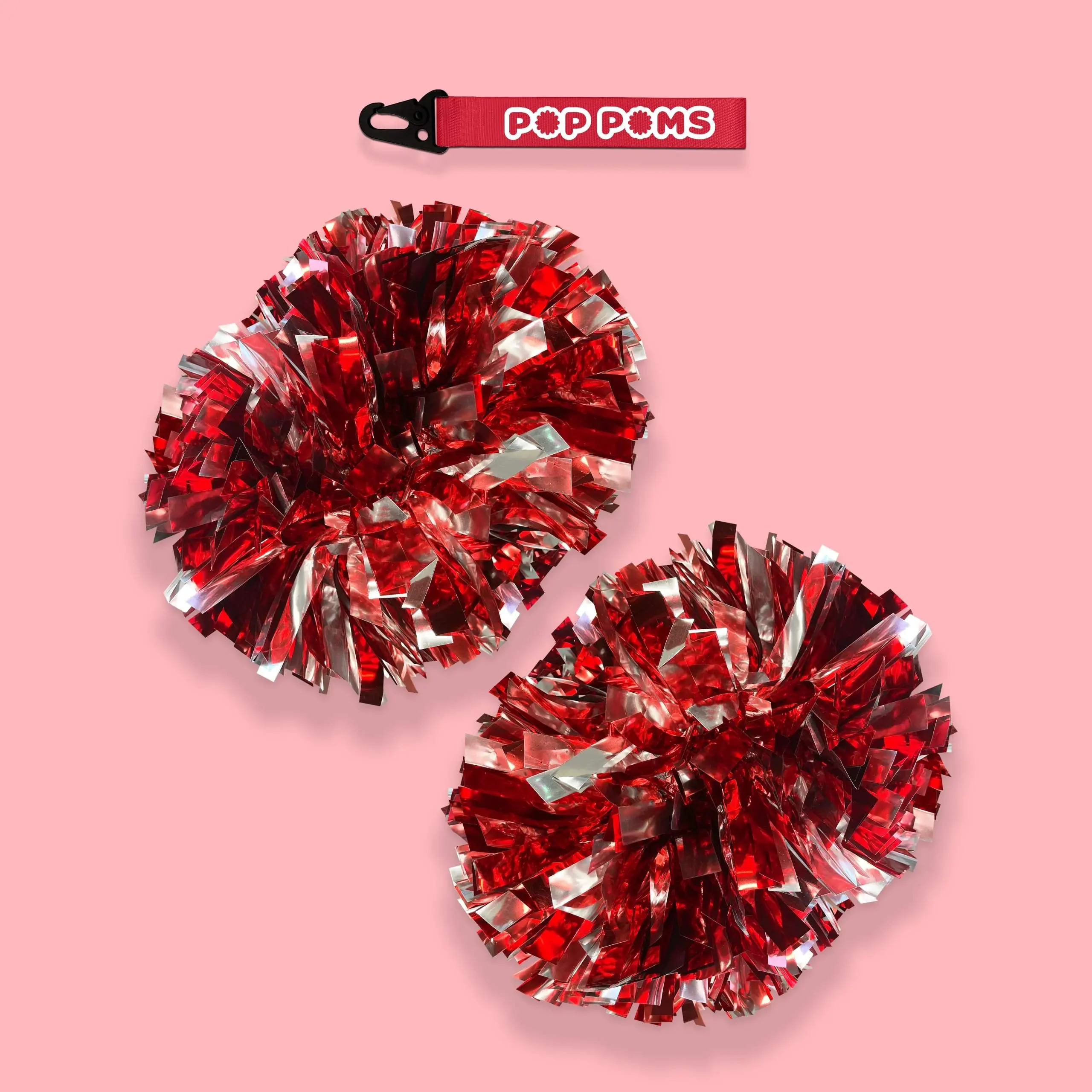 Red Polished Silver Metallic 6" Pop Poms