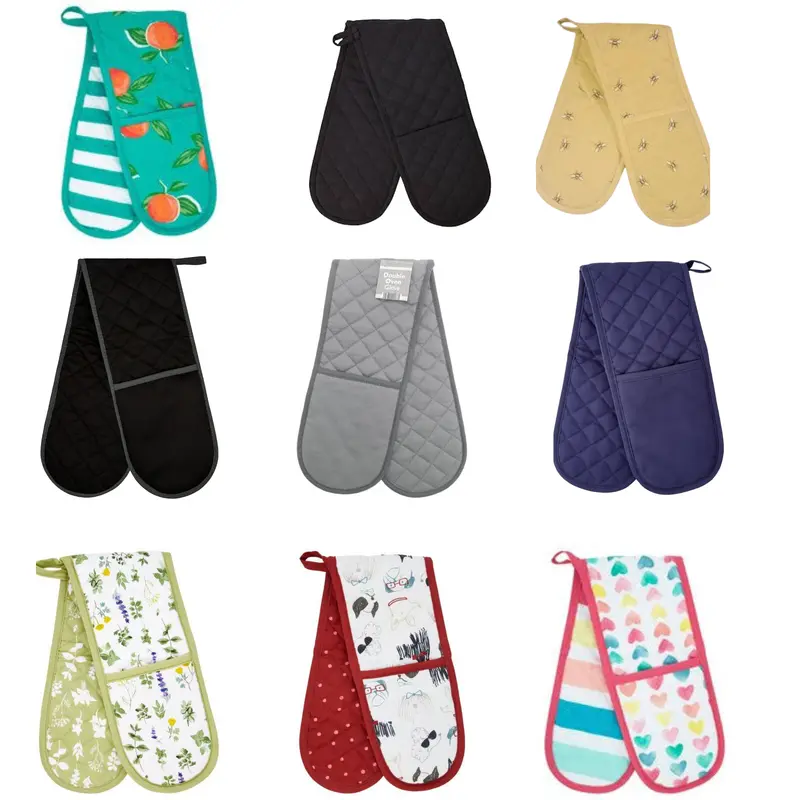 Double Oven Glove Cotton Insulated Kitchen Mitts Heat Resistant Pot Holder Stylish Quilted Design Bakeware 1