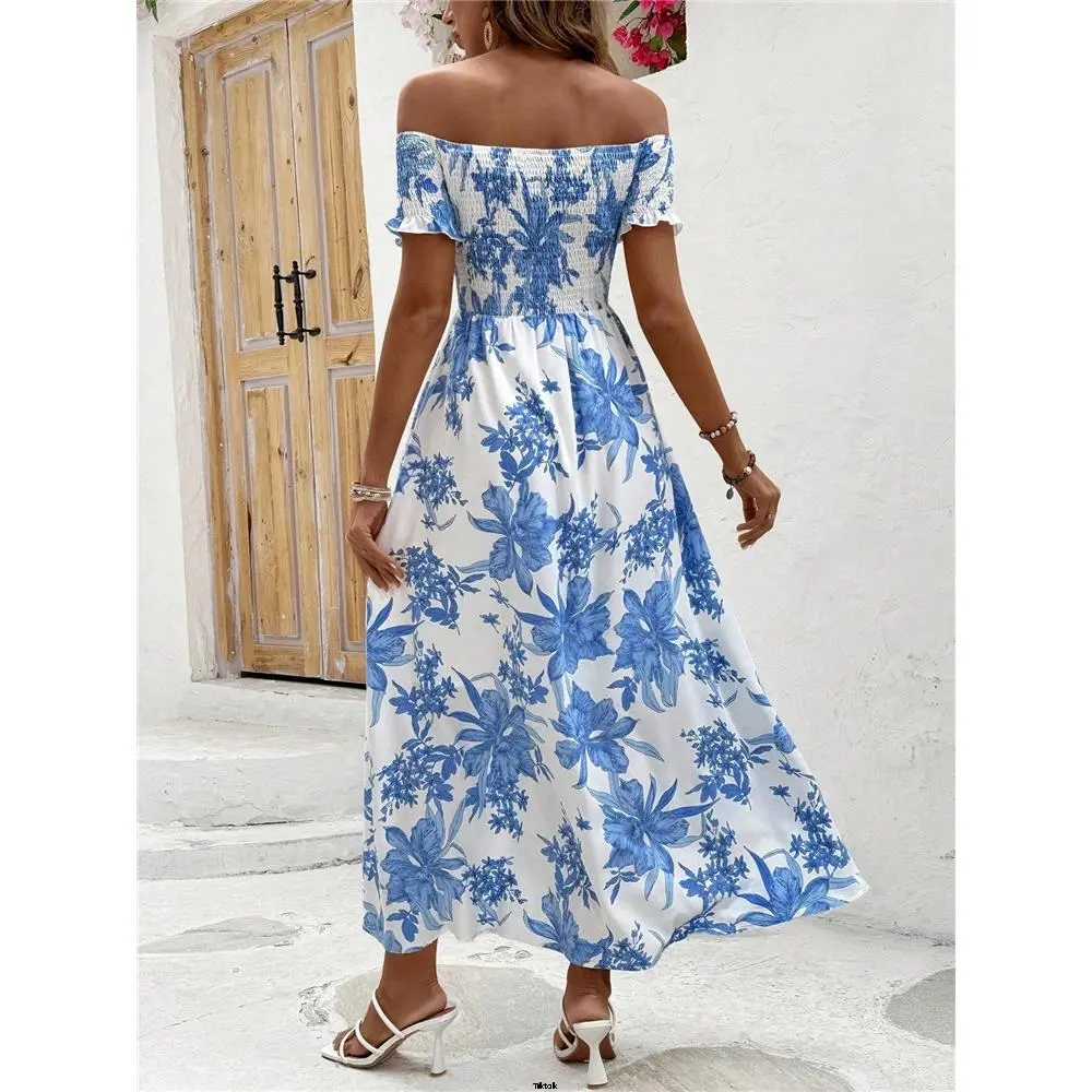 beach long sleeve trousers dress print plant Holidaya Tiktok women off the shoulder short sleeve long sleeve holiday clothing