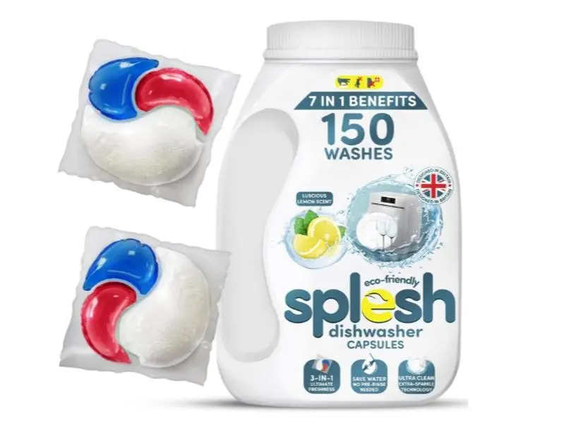 Splesh 3 in 1 Ultimate Freshness Dishwasher Tablets, Lemon Scent Ultra Clean No Pre Rinse Needed Dishwashing Capsules, Extra Sparkle Tough on Stain and Grease Washing Up Tablet, 150W Household Kitchen