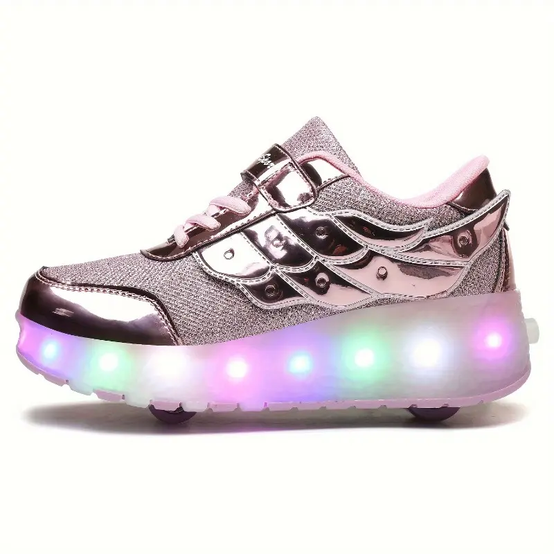 Low Top Trendy Cool Roller Skateboard Shoes with Breathable Anti Slip Wheel for Girls, LED Light, All Seasons, Indoor Outdoor 1