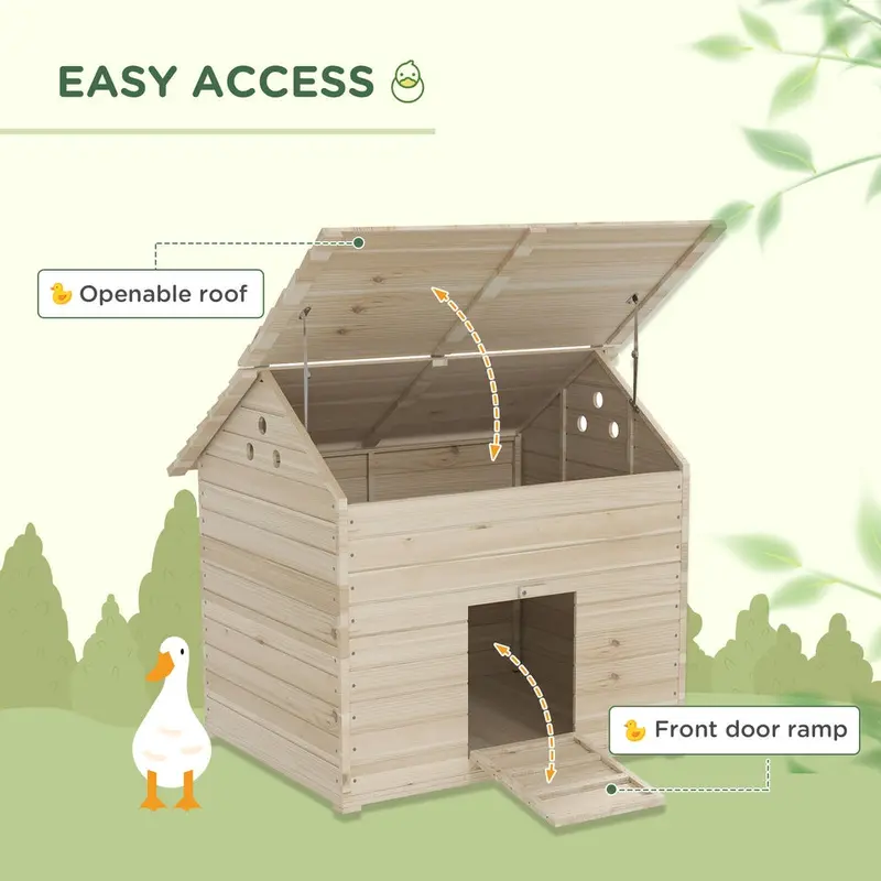 Wooden Duck House for 2-4 Ducks W/ Open Roof, Raised Base, Air Holes - Natural 2
