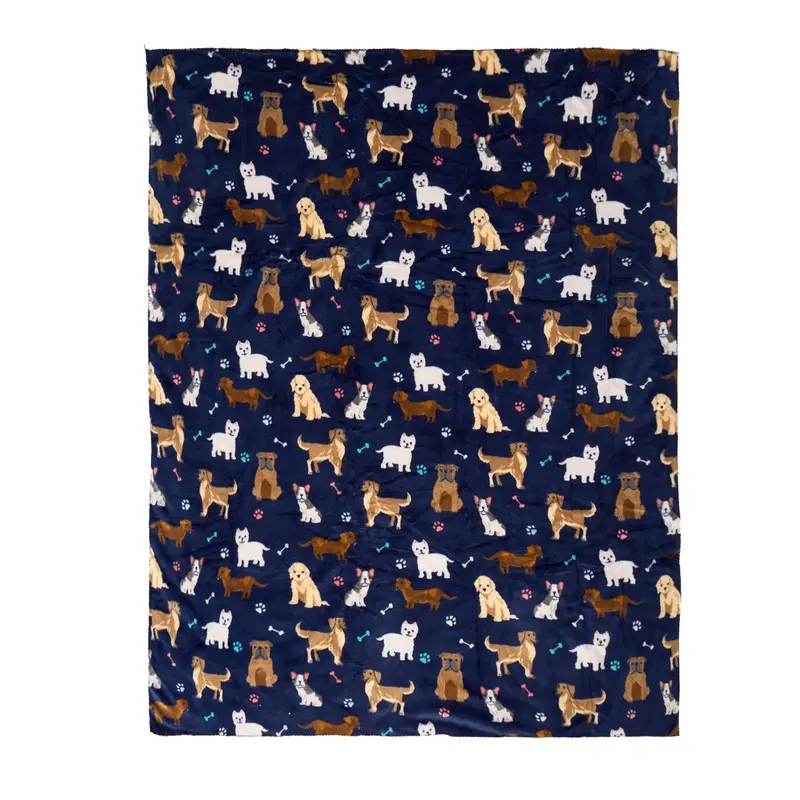 OHS Dog Print Sherpa Reverse Pet Dog Cat Blanket Throw 7