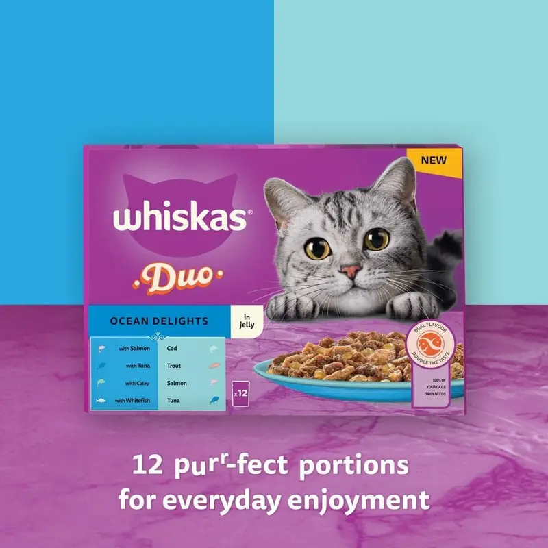 Whiskas Tasty Duo 1+ Ocean Delight in Jelly 48 x 85 g Pouches, Adult Cat Food - Pack of 4 (12 x 85 g) 8