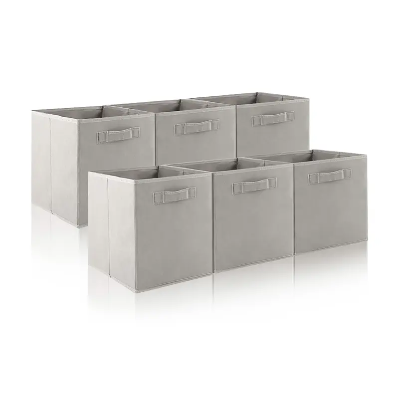 LN COZY CORNER  Set of 6 Cube Storage Boxes Cubes Storage Cubes Fabric Storage Boxes Foldable Storage Baskets for Closet Shelves Bedroom Organizing Clothes and Book (Gray, 27x27x28cm) 0