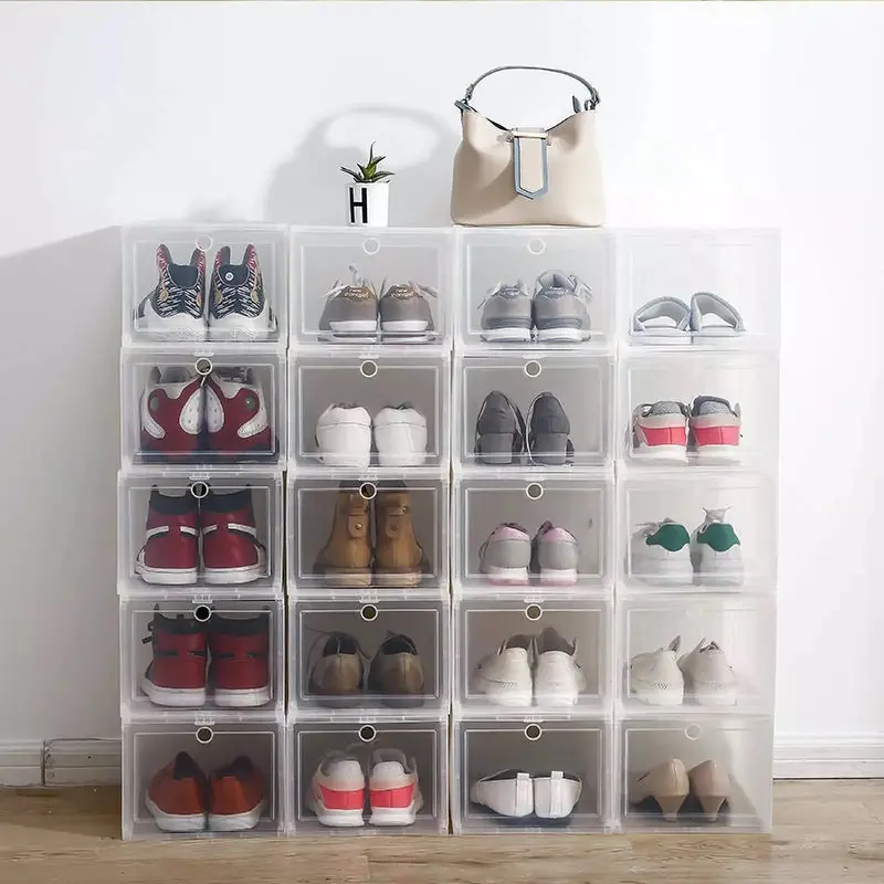 6X Plastic Shoe Storage Boxes Drawer Stackable Foldable Organizer Clear Durable 0