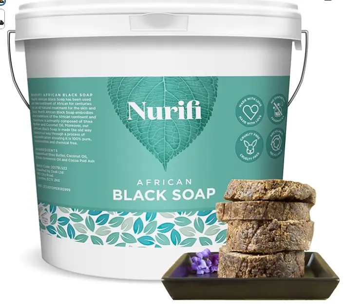 Organic African Black Soap - 450g (3 bars) - by Nurifi - made from Organic Coconut Oil, Organic Shea Butter & Cocoa Pod Ash - Sourced and Traditionally Handcrafted in Ghana