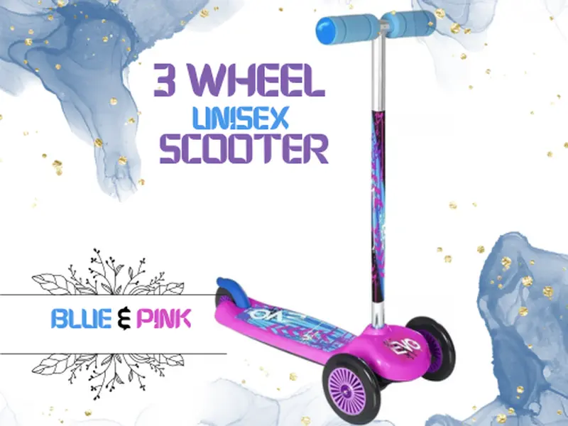 EVO Pink Move & Groove 3-Wheel Scooter  |Unisex Kids Push Scooter With Adjustable Height Handles, Comfort Handle Grip Lightweight Children's Scooter for Boy | Childrens Balance 3-Wheeled Scooter  | Ideal First Scooter For Kids Ages 3-7