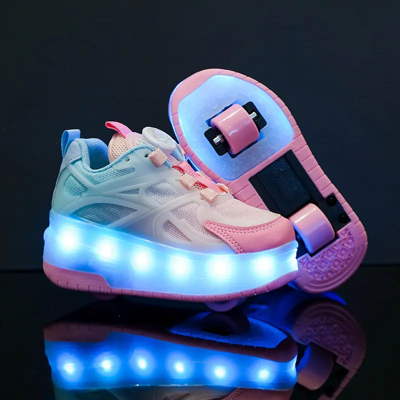 Heelys Rechargeable Colorful Light Shoes Horse Running Light Button Light up Shoes Girls Boys with Light Shoes Double Wheels the Skating Shoes