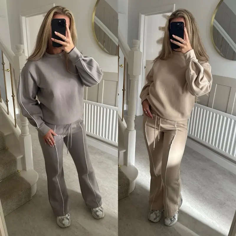 Sleeve Pipping Contrast Fleece Tracksuit