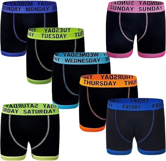 Panzy 7 Days Men Boxers Shorts 7 Pack Underwear Soft Ribbed Cotton Trunks 100% Cotton Menswear Boxer Shorts Boxer Shorts Plain Big Medium Small