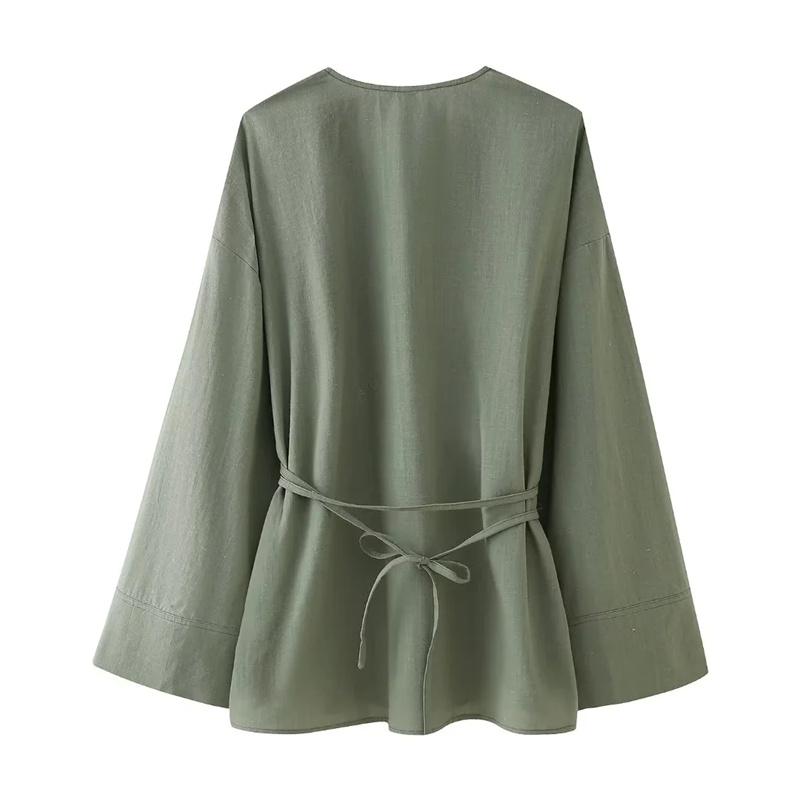 Product Introduction of Kimono Woman Summer Long Sleeve Blouses For Women 2024 Vintage Y2k Top With Ties Loose Elegant And Youth Women's Blouses 8