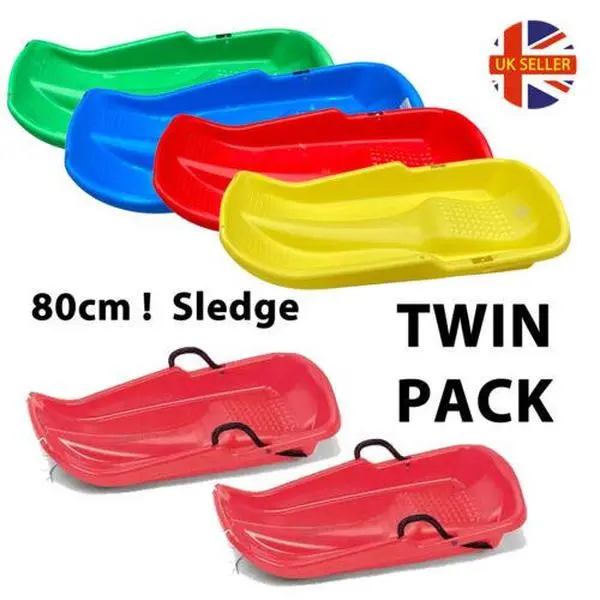 2 X 80cm Sledge - TWIN PACK - Bob Sled Toboggan Winter Snow (B Grade) Heavy Duty