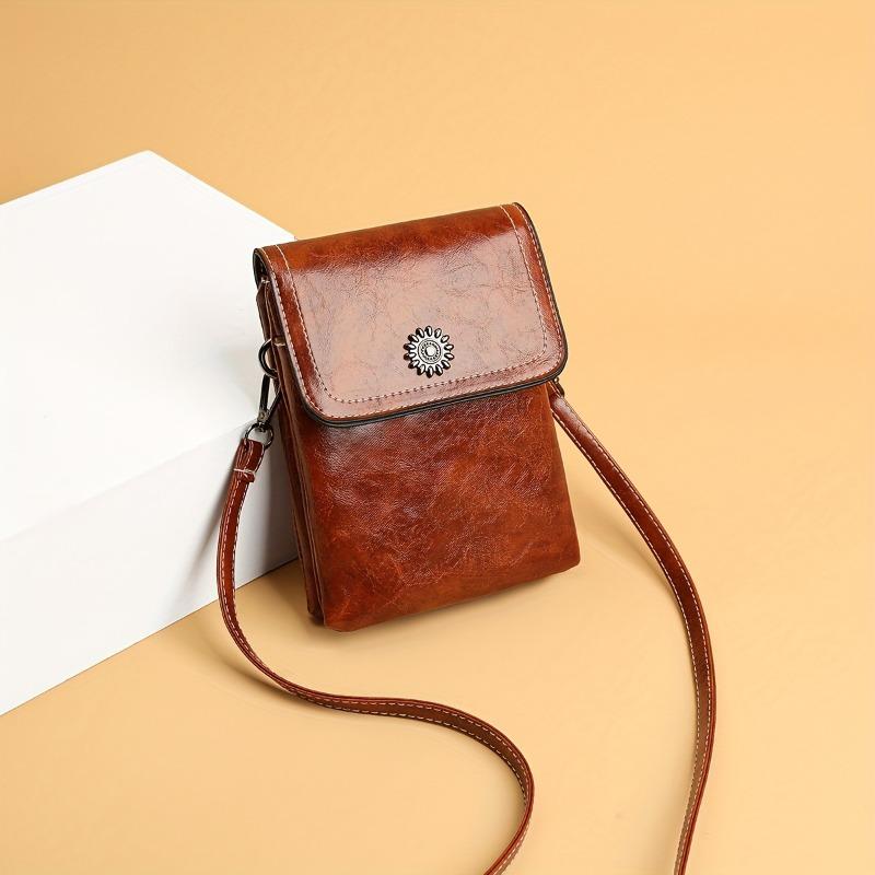 Mini Retro Style Crossbody Bag, Oil Wax Leather Mobile Phone Bag, Women's Shoulder Flap Purse 2