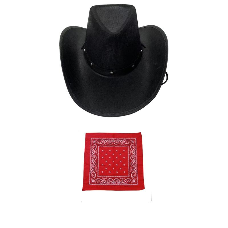 Adult Cowboy Cowgirl Hat & Bandana Wild Western Set 4