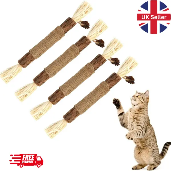 [UK Seller] 1pc Whisker Wonders Sisal Cat Chew Stick - Durable Linen Interactive Teeth Cleaning Toy for Indoor Cats - Eco-Friendly, Battery-Free Dental Play