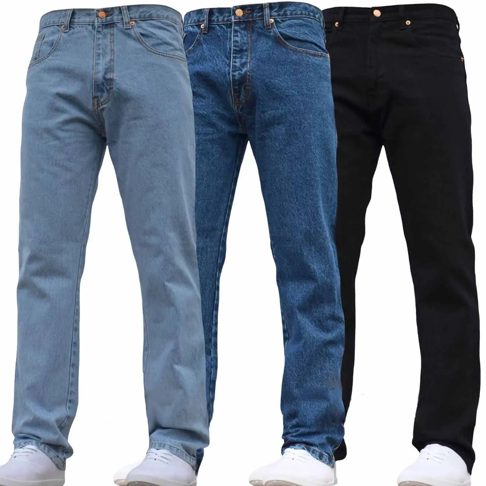 Mens Original Cotton Jeans Basic Plain Straight Leg Heavy Duty Denim Wash Jean Classic Designer Fit Casual Work Wear Zip Fly Belt Loop Cotton Pants Pocket Trousers 29, 31, 33 Inseam men
