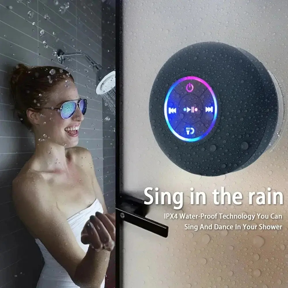 NEW Wireless Shower Speaker Waterproof 5.0 Bluetooth Speaker with Suction Black Audio Charging