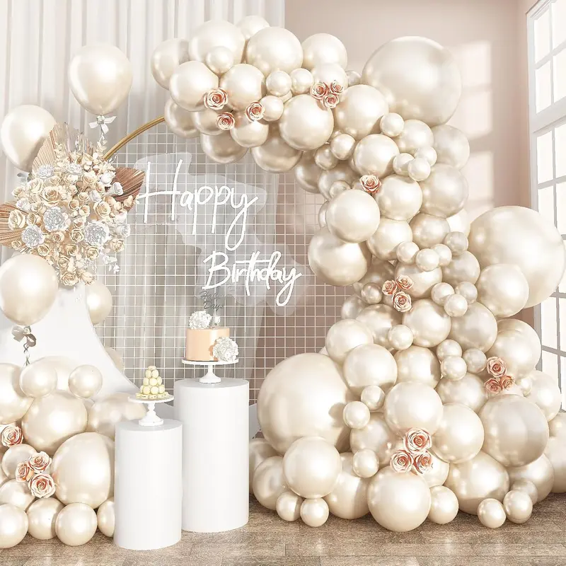 Pearl White Sand Balloons Pearl Beige Balloons Arch Double-Stuffed White Balloon Different Sizes 18/12/10/5inch 61pcs Ivory Cream Balloons Garland for Wedding Birde to be Birthday Anniversary Decor 0