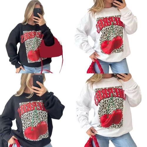 Ladies CHERRIES Slogan Cherry Leopard Print Pullover Baggy Sweatshirt Jumper 8-22 Womenswear Hoodie Sweaters  Women Long Sleeve Crewneck Tops 1